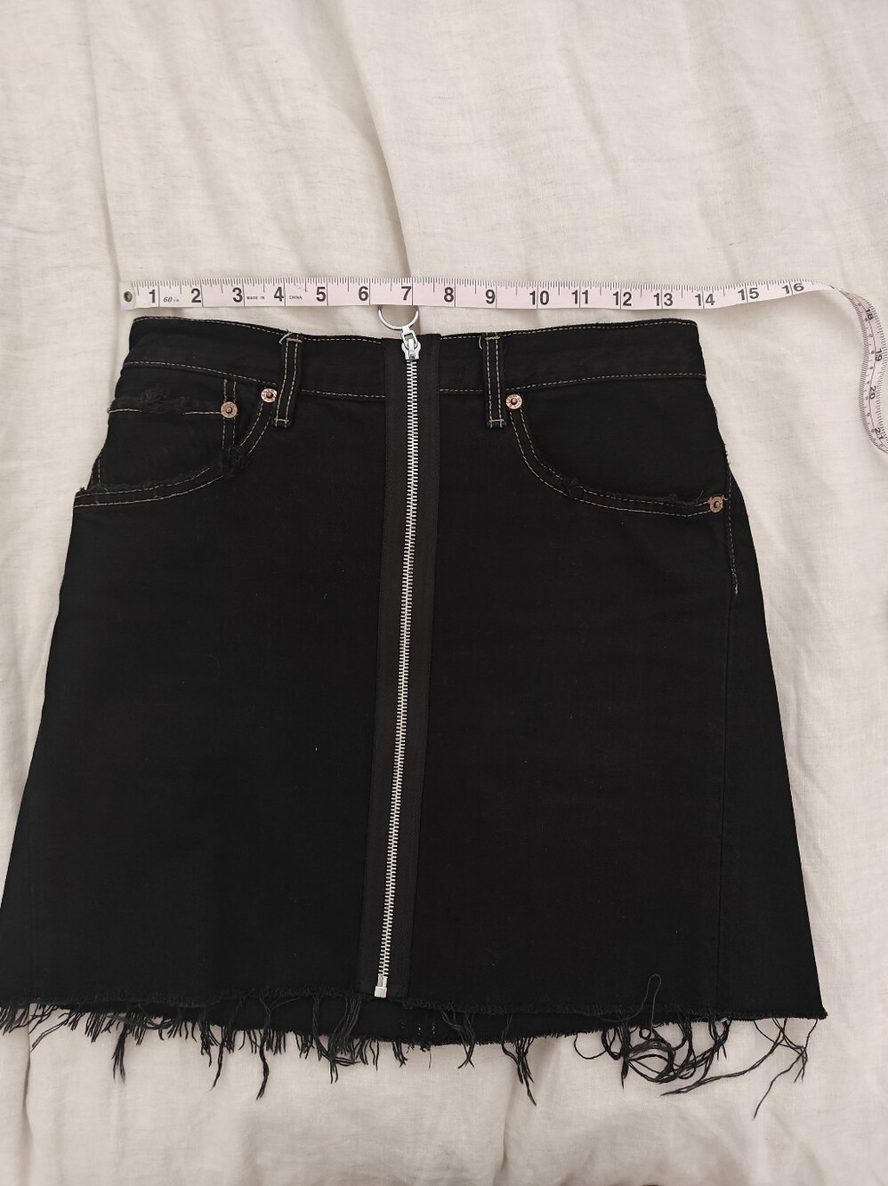 Black Denim Zip-Front Mini Skirt